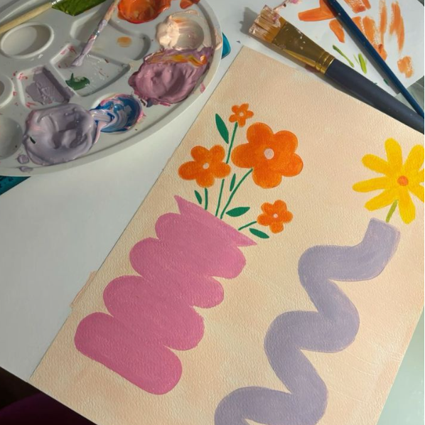 Peinture sur toile florale et abstraite avec palette de couleurs pastel